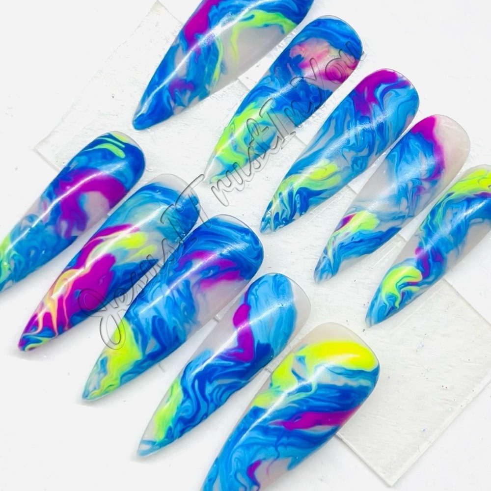 Vibrant Swirl Press-On Nails Long Stiletto